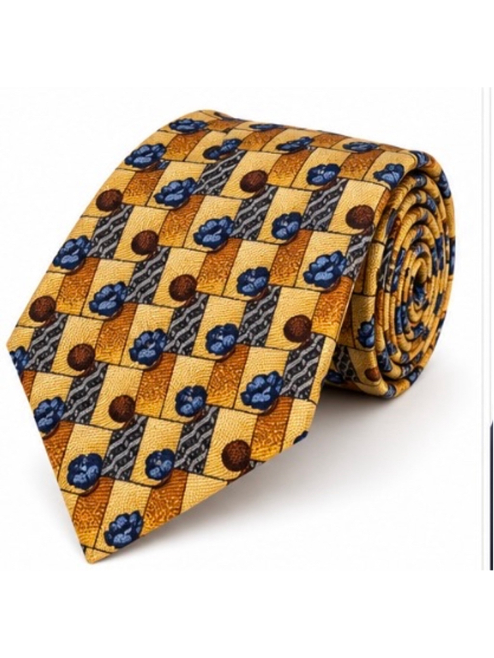Men's Ermenegildo Zegna Yellow Blue Patterned Silk Necktie NWT